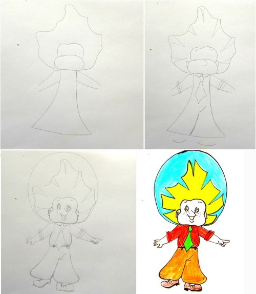 Незнайка - рисунок для детей карандашом поэтапно